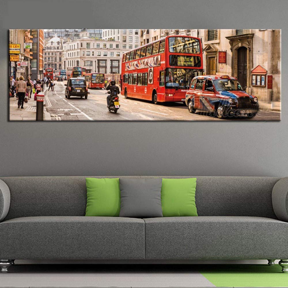 Kit Pintura de Diamante 5D Completo Grande DIY Diamond Painting Lienzo Bordado Cristal Rhinestone Punto de Cruz Adulto Niño para el Hogar Decor de Pared Regalo Autobús de Londres Square drill,50x100cm