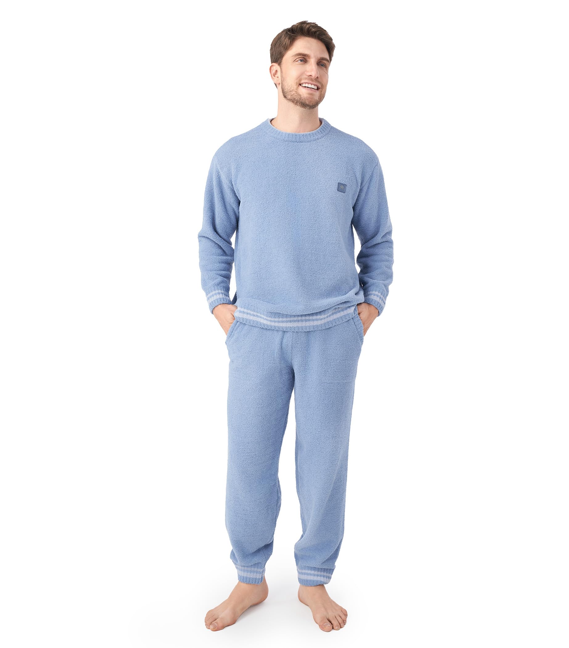 DAVID ARCHY Mens Pajamas Set Ultra-Soft Fleece Pajamas Warm Sleepwear Long Sleeve Lounge Set with Pockets