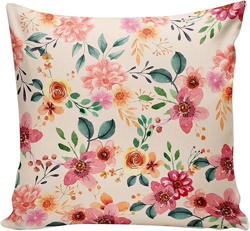 Bonita funda de almohada con diseño de flores retro, funda de cojín decorativa para sofá, 18 x 18 pulgadas