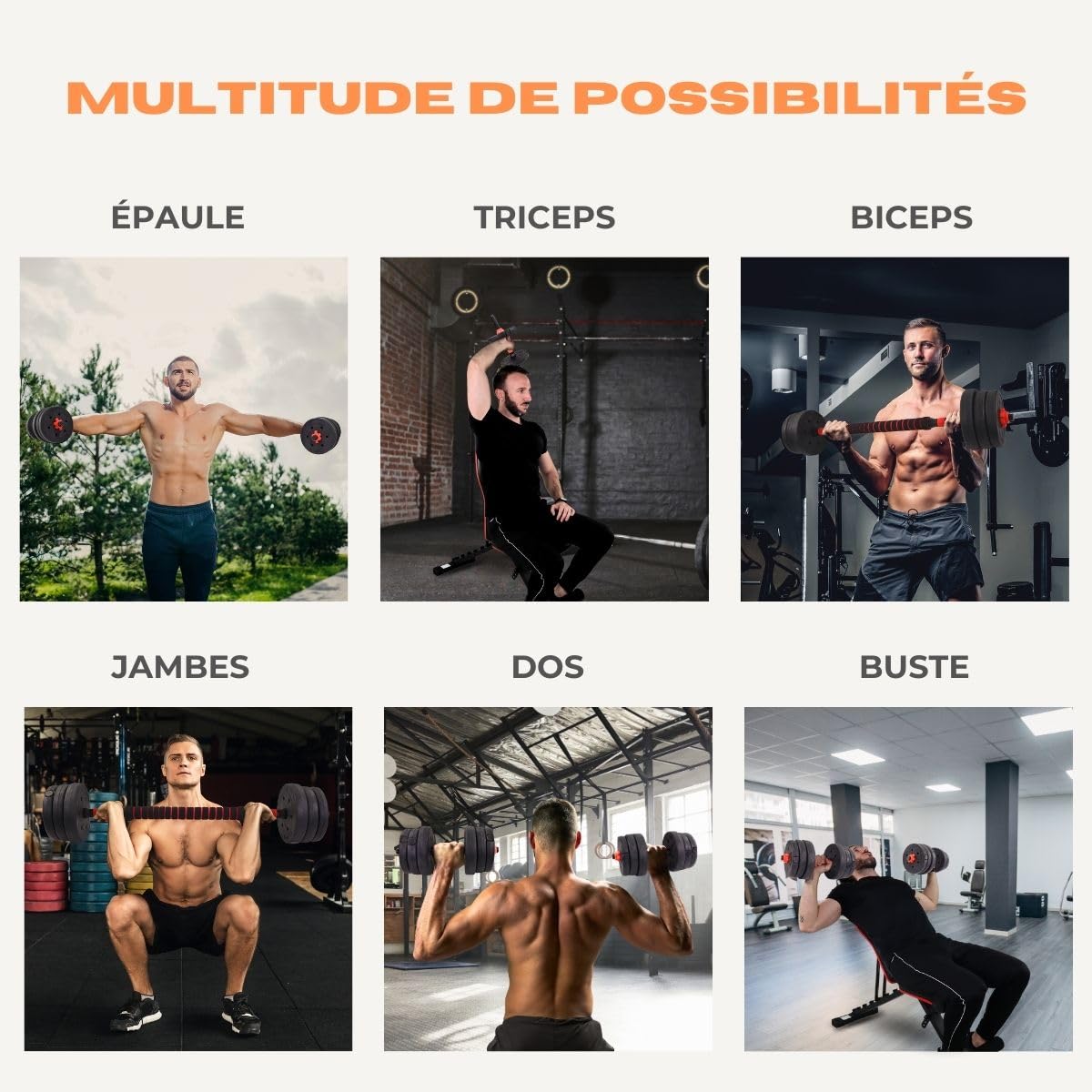 Mobiclinic®, Haltères réglables, 2 en 1, De 20 à 30 kg, Comprend des et une barre d'extension rembourrée, Écrous antidérapants, Acier, Salle sport domicile