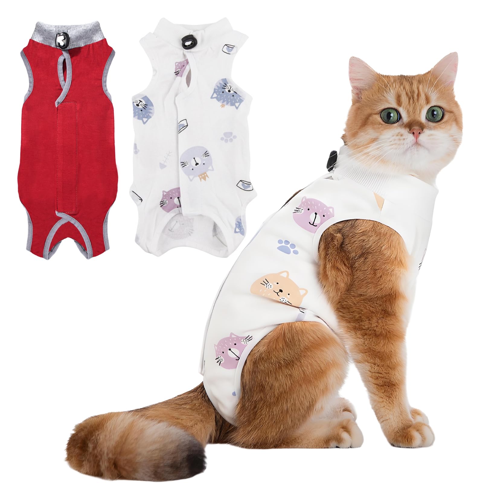 2 Pack Cat Professional Recovery Suit，Body Suits for Abdominal Wounds or Skin Diseases，E-Collar Alternative for Cats, Onesie Cat Clothes After Surgery Collar & Cone Alternative