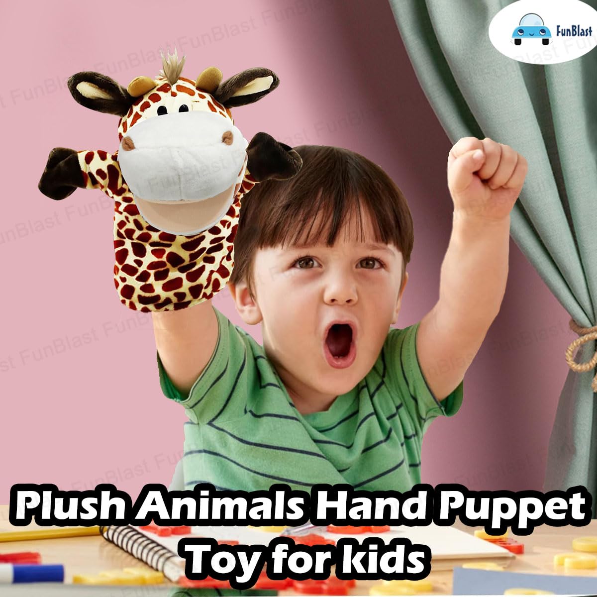 FunBlast Animals Hand Puppets for Kids – Plush Hand Puppet with Movable Open Mouth, Soft Hand Puppets for Kids, Story Telling Puppet for Kid, Fun Play Learning Toys (Giraffe) 1