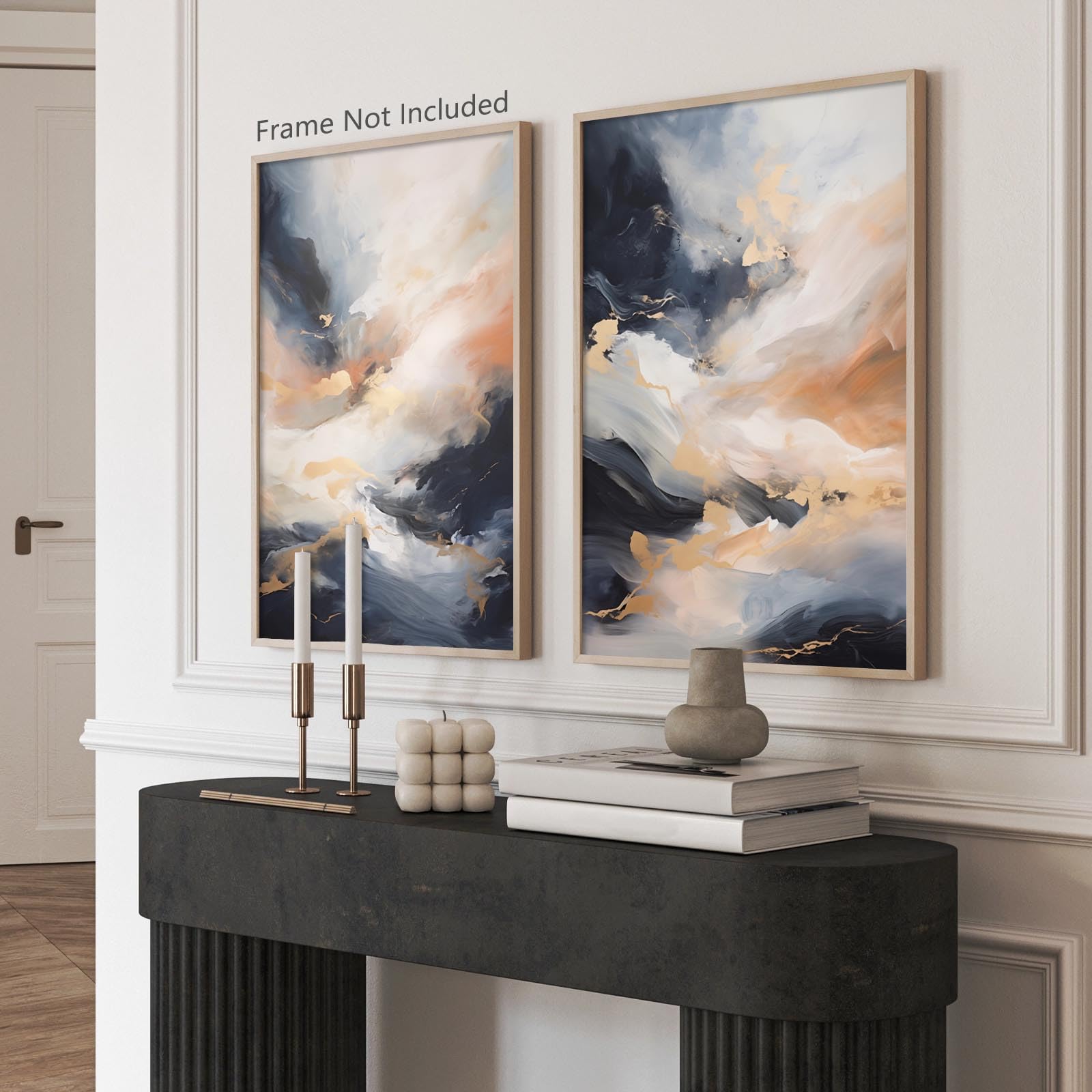 Amazon.co.jp: 抽象ネイビーブルーウォールアート ブルーとゴールド