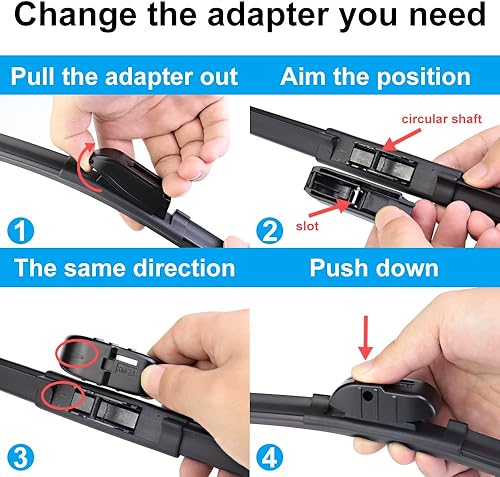 Miniatura 6 de ASLAM Limpiaparabrisas para todas las estaciones Tipo M, adaptadores y repuestos multifuncionales reemplazables, doble vida útil (juego de 2)., Negro