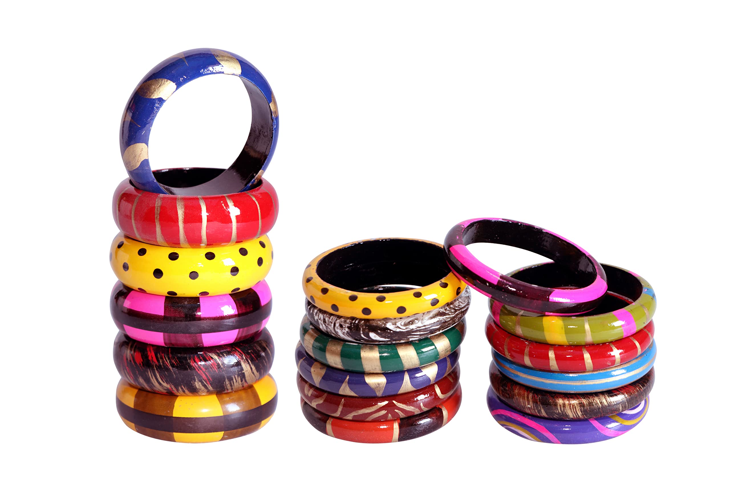 DELUXE WOOD HANDICRAFTS Handmade wooden bangles set for women - hand painted multi colours and designs - wooden bracelet for girls set of 18 (B0BH8MB81Z) Amazon Price History, Amazon Price Tracker