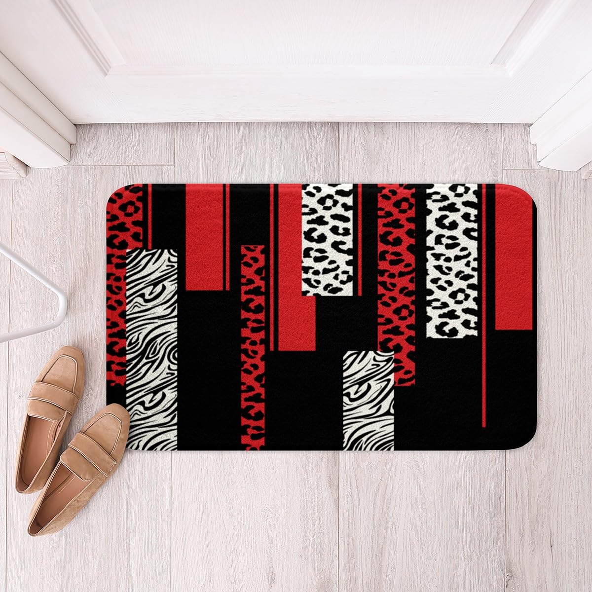Feelyou Leopard Zebra Bathroom Rug 20"x32" Cheetah Red White Black Bath Mat Non-Slip Safari Bathroom Accossories Geometric