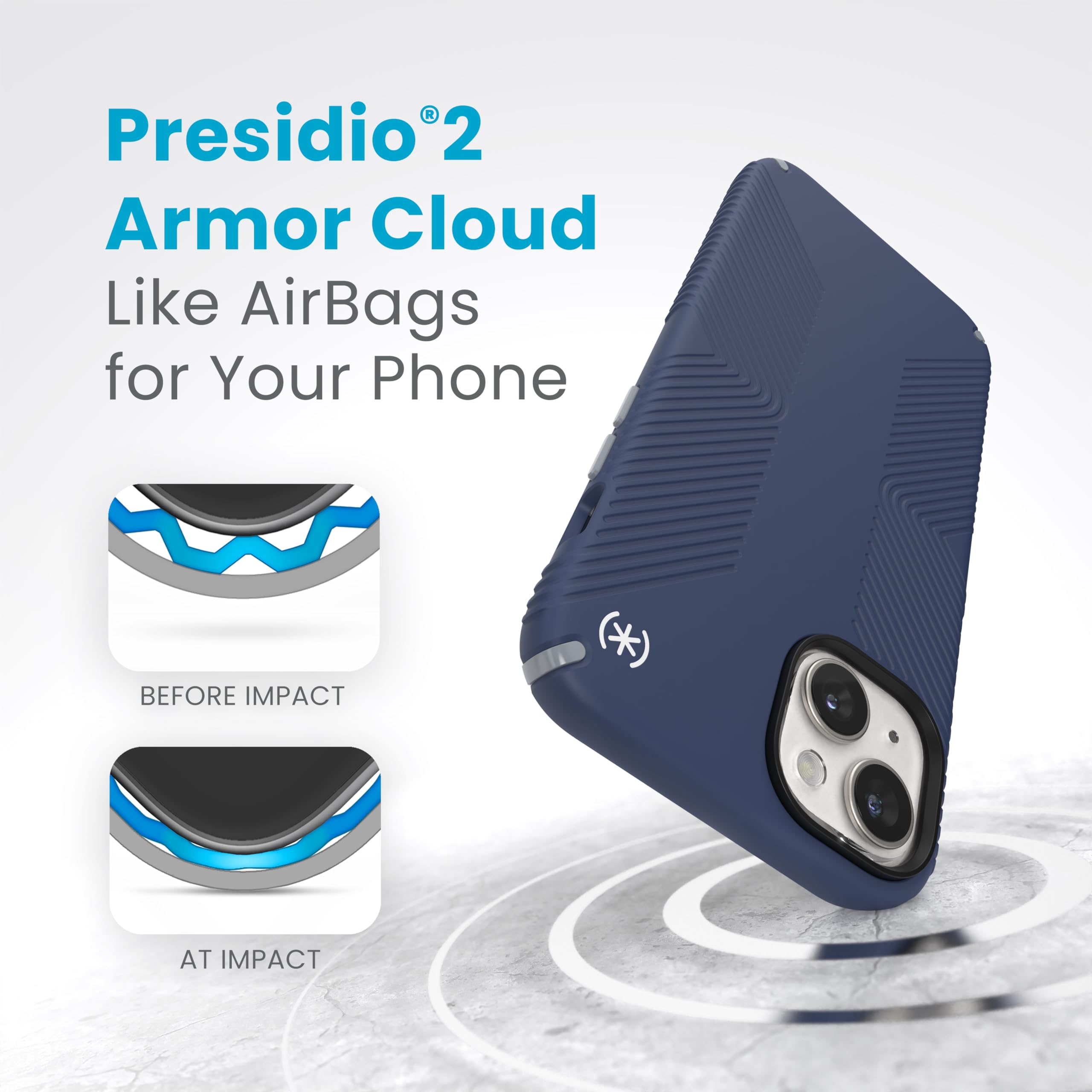 Presidio2 Grip Magsafe - Custodia Per IPhone 16e / IPhone 15 Iphone 14 Iphone 13 Blu Costiero Grigio Polvere Bianco 17438
