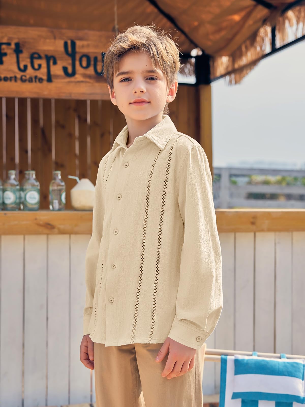 Haloumoning Camisa guayabera cubana para niños de 5 a 14 años