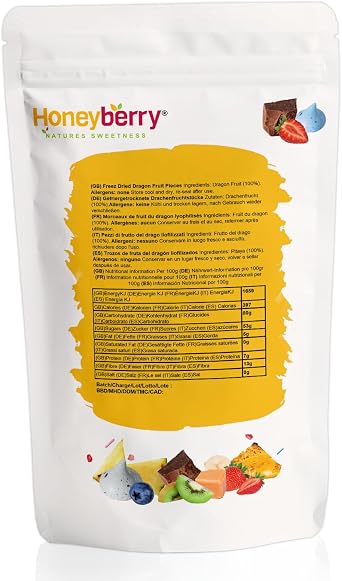 Freeze Dried Dragon Fruit Pieces 100g - Red Pitaya Chunks Premium Superfood - Natural Tropical Snack for Smoothies, Baking & Cocktail Garnish - No Added Sugar Vegan