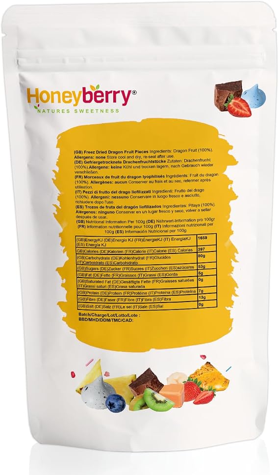 Freeze Dried Dragon Fruit Pieces 100g - Red Pitaya Chunks Premium Superfood - Natural Tropical Snack for Smoothies, Baking & Cocktail Garnish - No Added Sugar Vegan