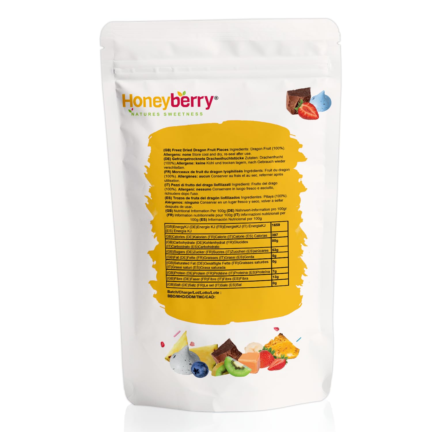 Fruta del Dragón Liofilizada en Trozos 100g - Pitaya Roja Premium - Snack Natural Tropical para Smoothies, Repostería y Cócteles - Sin Azúcar Añadido, Vegano