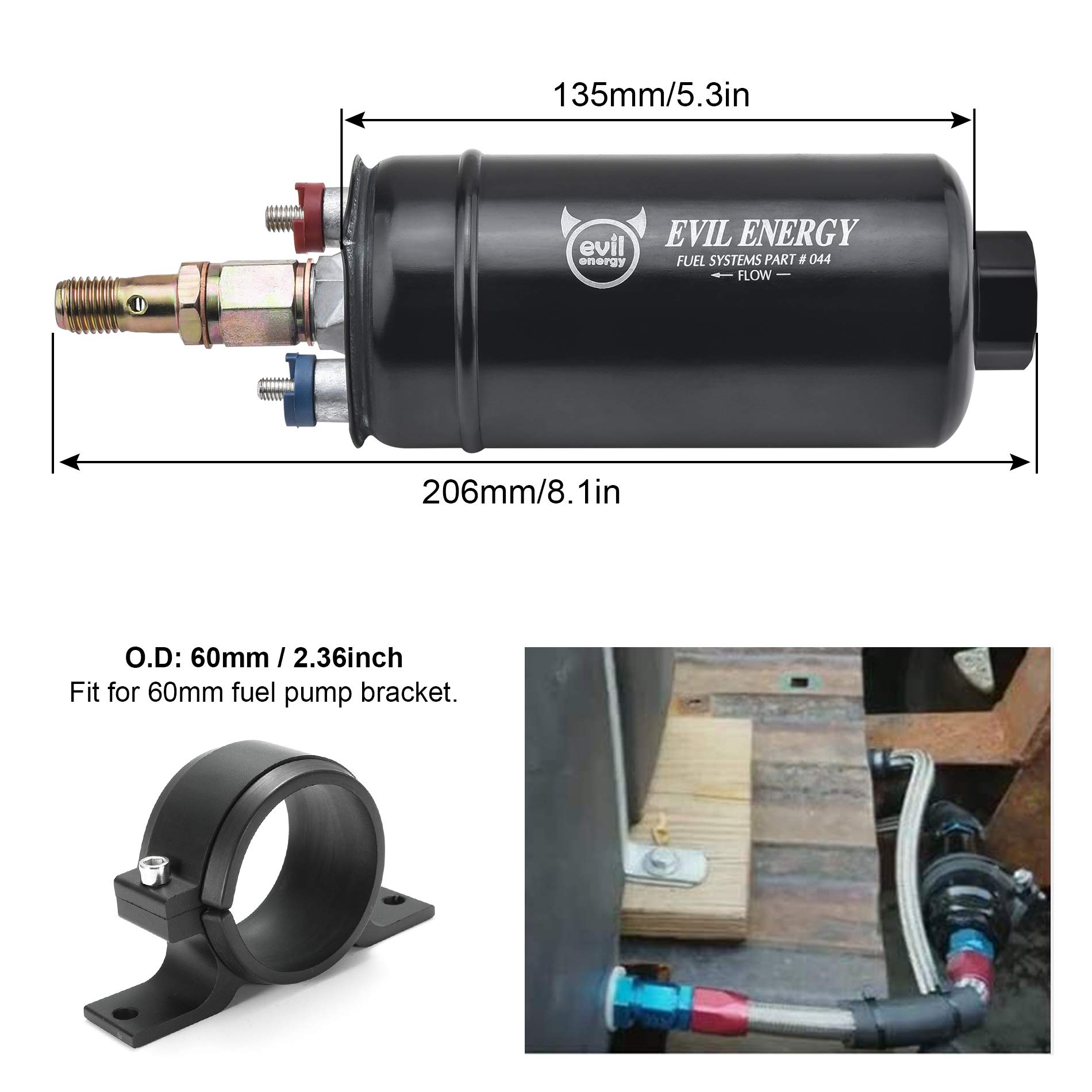 EVIL ENERGY External Fuel Pump 300LPH High Flow 12V 145psi Universal