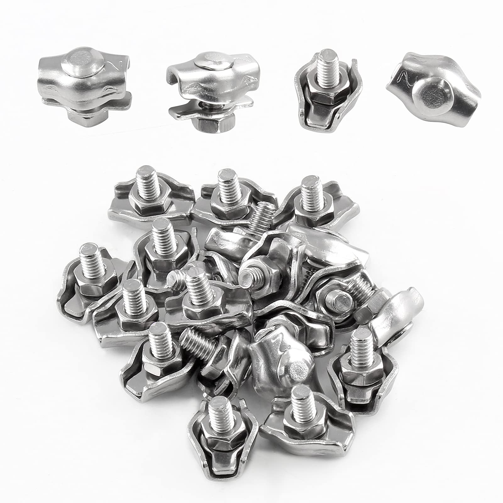 Bonsicoky 20 Pcs M2 Single Bolt Wire Rope Clip, 304 Stainless Steel Simplex Cable Clamp for 2mm Diameter Wire Cable-picture-11