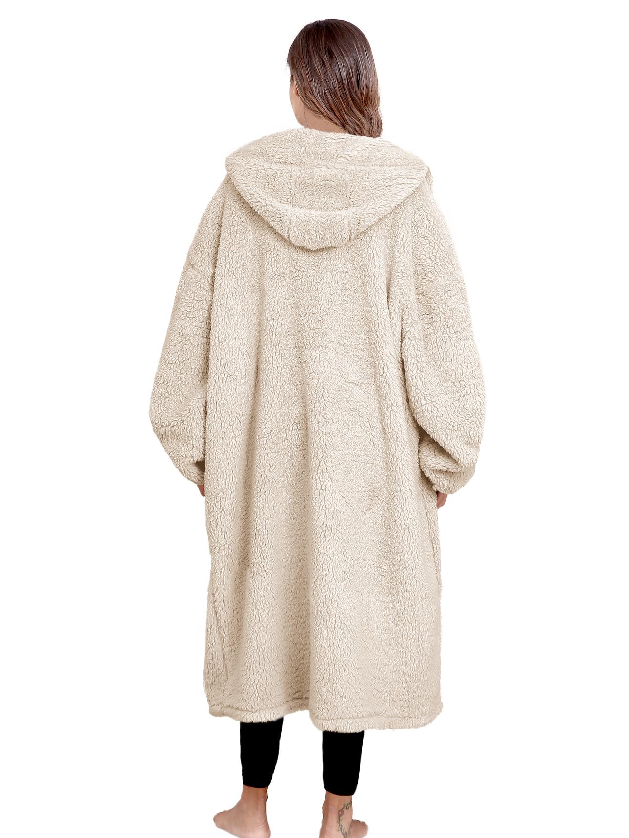 Manta con capucha de felpa para mujeres y hombres, súper cálida y acogedora, manta grande portátil, ropa para casa, abrigos de felpa gruesos y sueltos, beige, Talla única