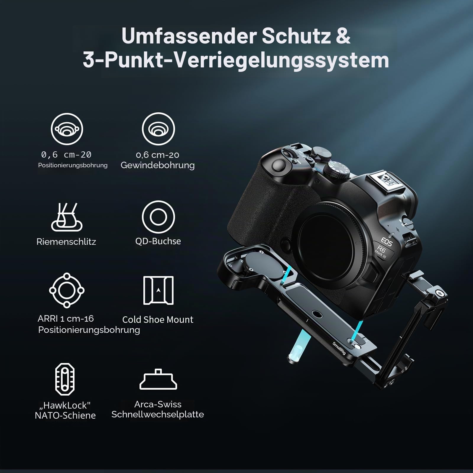 SMALLRIG L-Adapter für Canon R6 Mark III/R6 II, Horizontal- & Vertikalaufnahme L-förmige Platte, AirTag-Schlitz, 1/4"-20 Threaded Hole, QD-Anschluss, Kalt-Schuh-Befestigung, QR-Platte für Arca - 5962