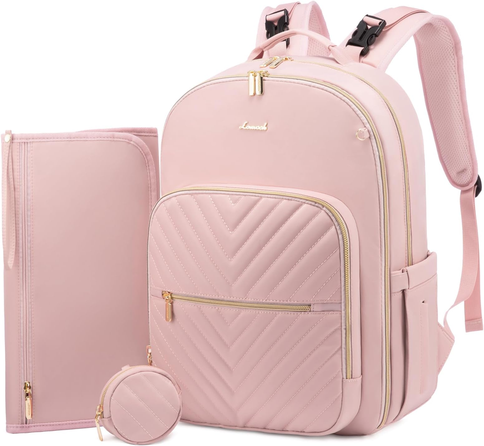 LOVEVOOK Diaper Bag Backpack, Quilted Baby Bag with Changing Pad & Pacifier Holder, Waterproof Travel Diaper Bags with USB Charging Port for Baby Boys Girls, Stylish and Large Capacity,Pink