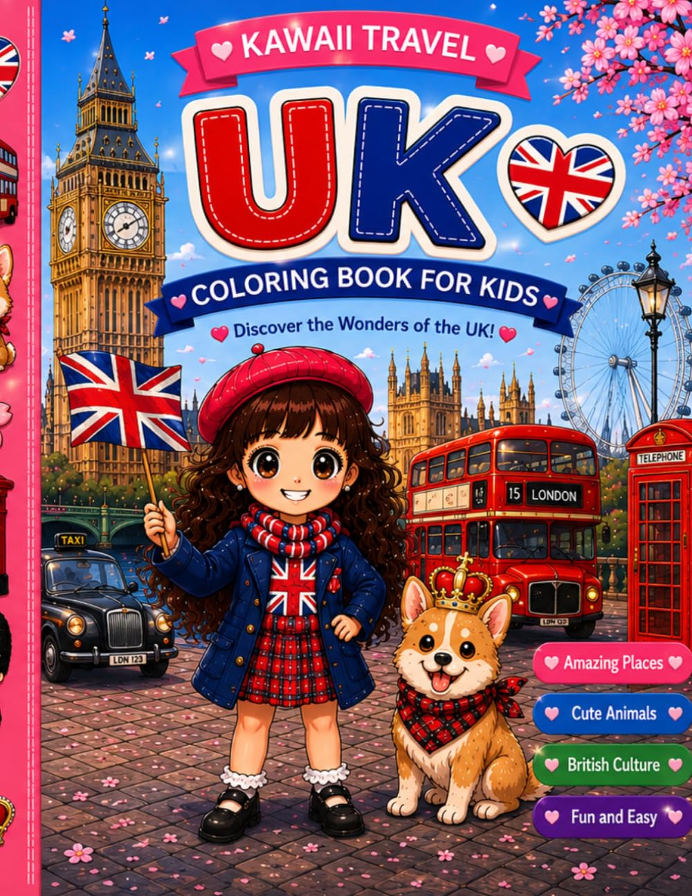 UK KAWAII: A Cute Travel Adventure Coloring Book For Kids (kawaii travel Adventures)