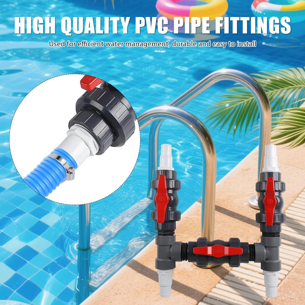 Bypass Pool Set für Wärmepumpe Ø 50 mm, Inkl. 32mm/38mm Schläuche & 3 Kugelhähne, Pool Bypass Set für Poolheizung, Wärmepumpe Pool Anschluss-Set