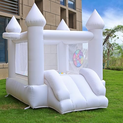 Casa inflable blanca con soplador, castillo animoso para patio trasero, adecuado para patio, eventos, fiestas, bodas, regalos para niños (6 pies de