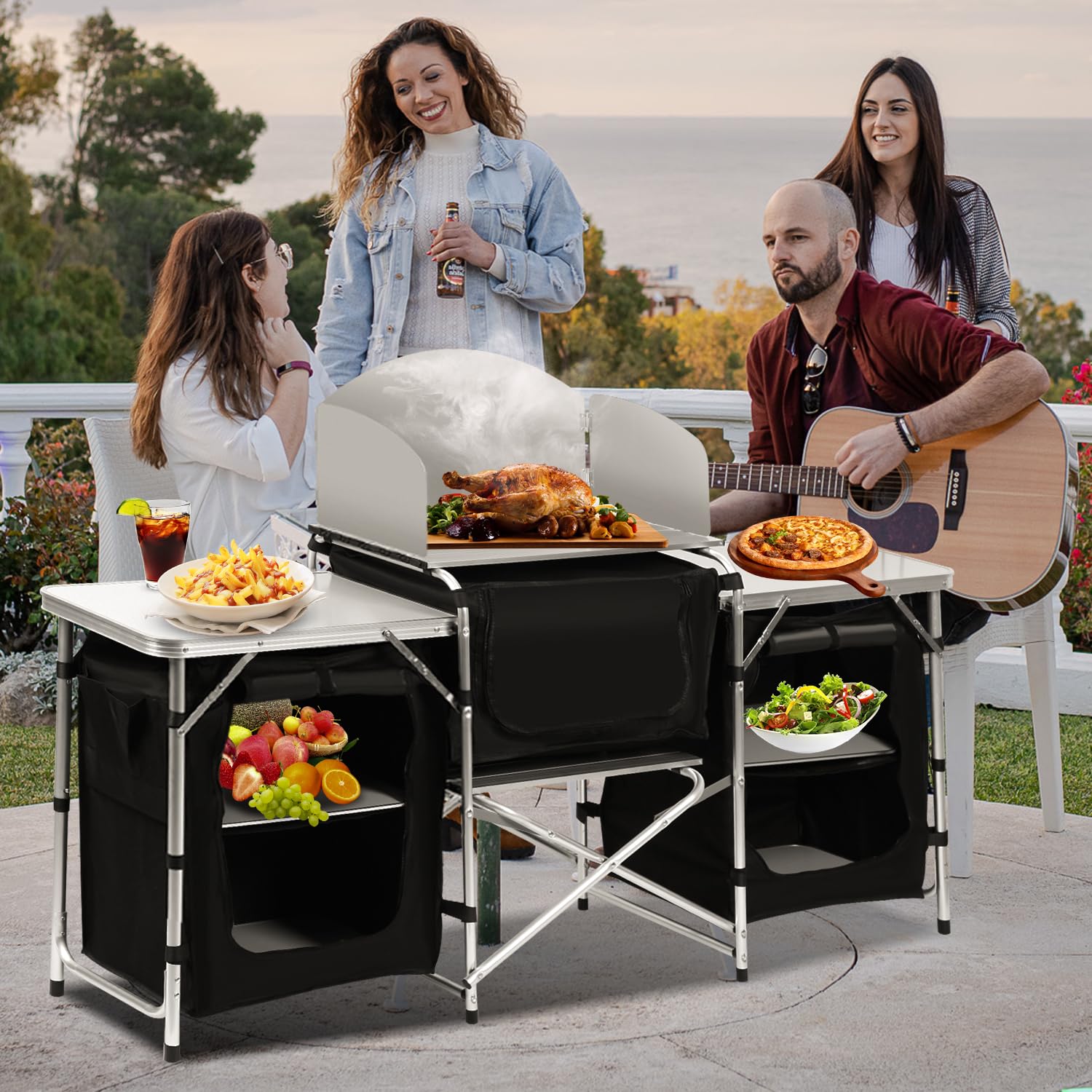Campingküche Outdoor mit Alu-Gestell - Schnell aufbaubarer Faltschrank 600D - Inkl. Campingmöbel für Outdoor-Küche - Verschiedene Größen/Farben wählbar - Ideal für Camping & Outdoor-Aktivitäten