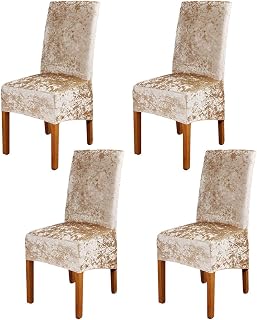 Dining Chairs Cover Pack of 4 - High Stretch Crushed Velvet XL Size High Back Dining Chair Slipcovers Chair Protector Seat Cover for Dining Room Living Room Wedding Hotel Banquet Party Home Decor