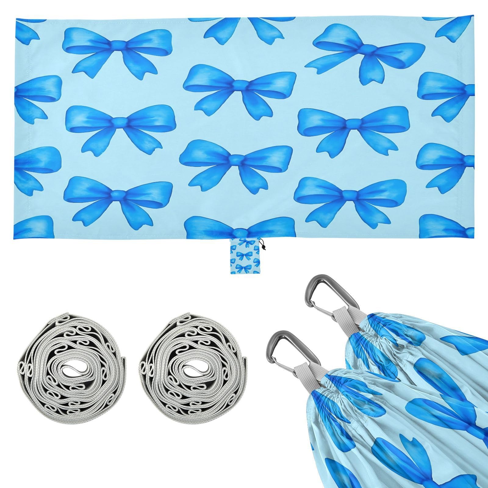 ATTX Blue Bows Camping Hammock - Lightweight & Portable Hammocks, Heavy Duty 330lbs Capacity for Indoor, Hiking, Backpacking, Travel, Backyard, Beach#147