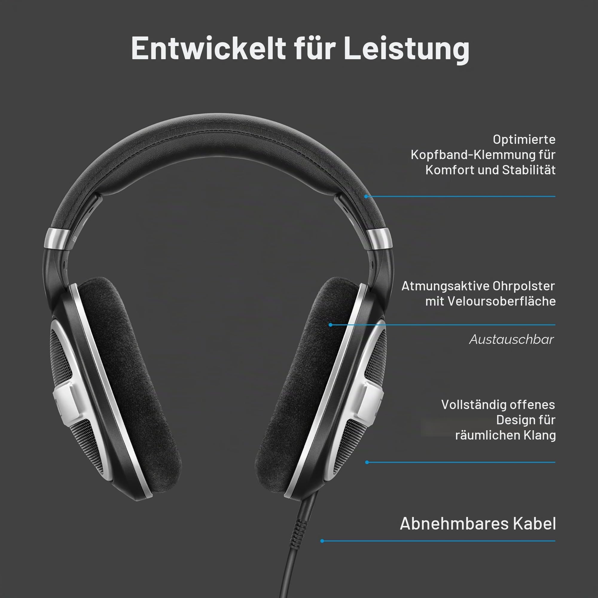 Sennheiser HD 599 SE – Offene Kopfhörer mit Premium-Design, natürlich ausbalanciertem Klang und hohem Kopfhörer mit Kabel für Musik, Gaming, Schule und Arbeit, Schwarz