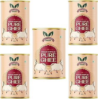 Indian A2 Cow Ghee 100% Pure Non GMO - Made of kankrej Organic Cow Ghee-Pack of 5 (5L)