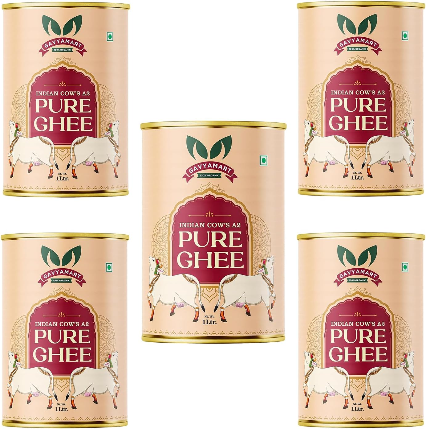 Gavyamart Indian A2 Cow Ghee 100% Pure Non GMO - Made of kankrej Organic Cow Ghee-Pack of 5 (5L)