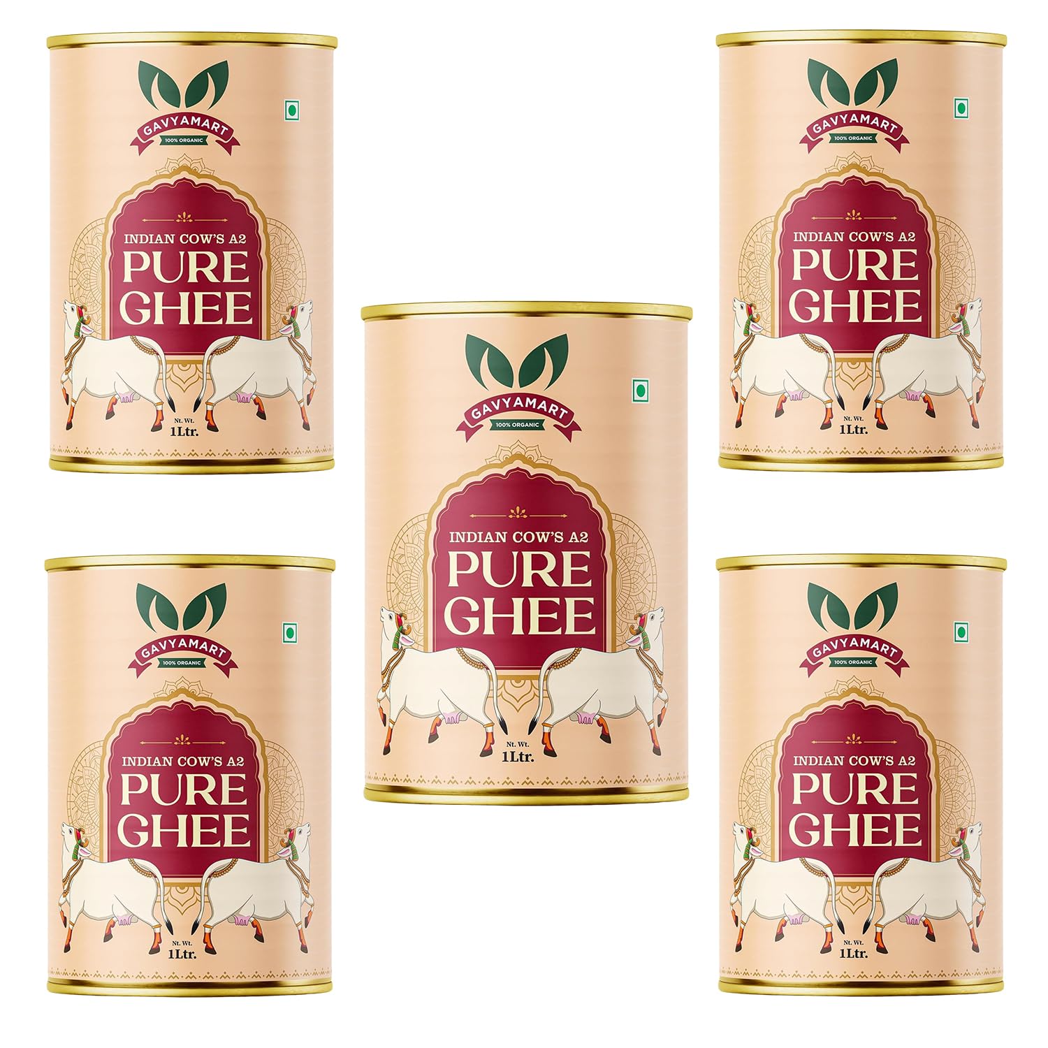 Gavyamart Indian A2 Cow Ghee 100% Pure Non GMO - Made of kankrej Organic Cow Ghee-Pack of 5 (5L)