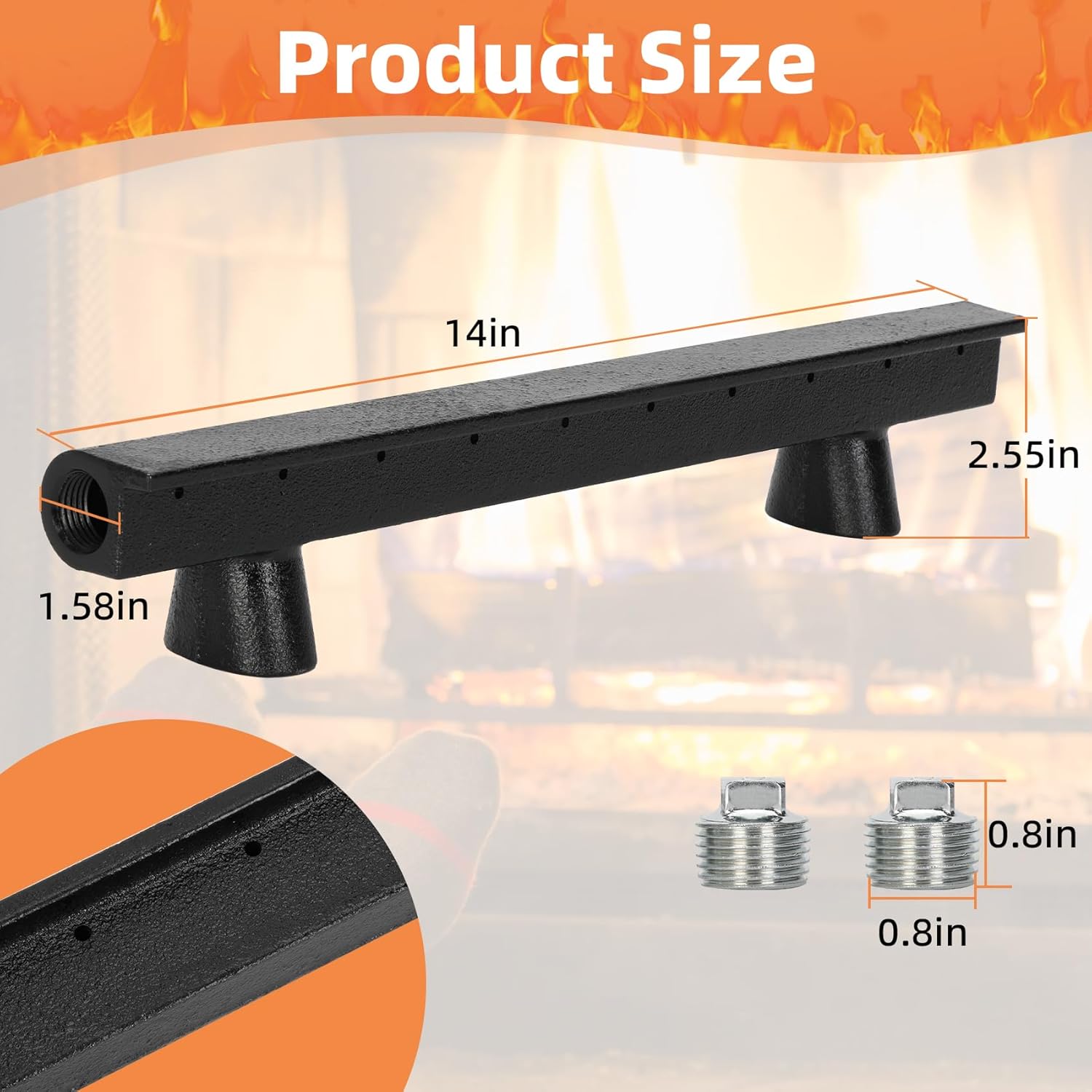 Upgrade Cast Iron Gas Log Lighter for Gas Fireplace Logs (Natural Gas Only), Gas Fireplace Burner - 14 Inch