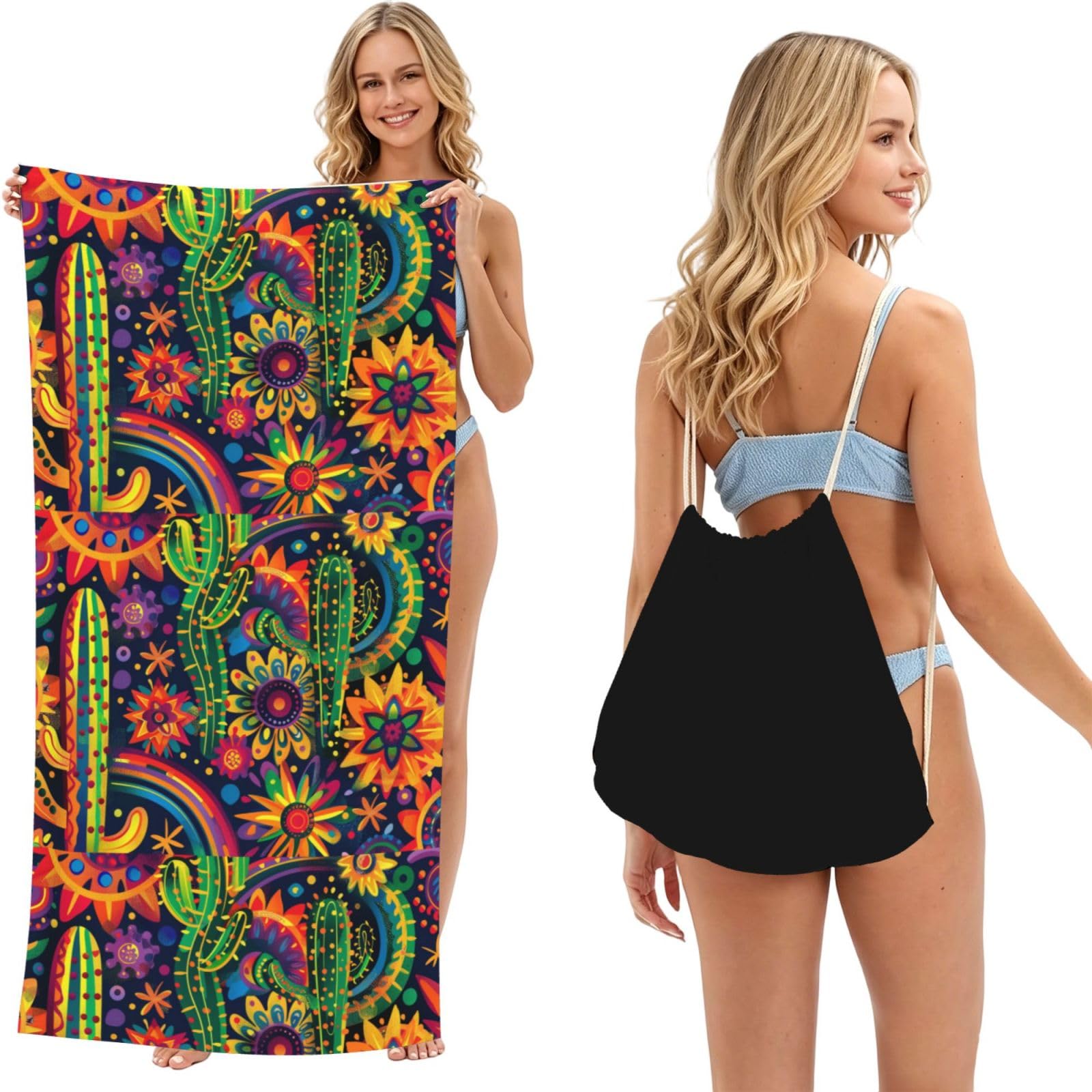SKGOHLH Mysterious and abstract cactus 2in1 Packable Beach Towel Bag Women