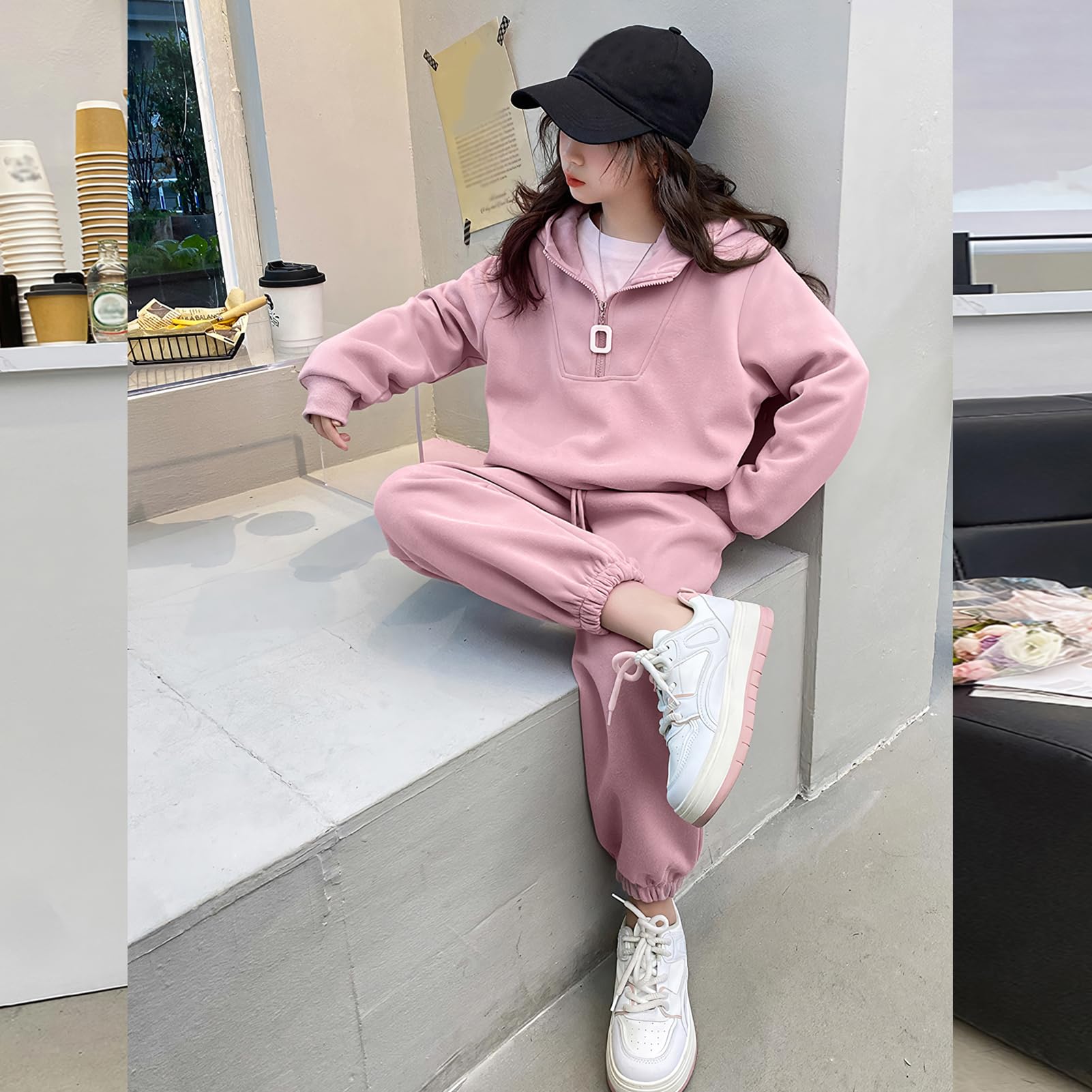 Chándal para niña, 2 piezas, ropa deportiva para niños, clásica, media cremallera, manga larga, sudadera y pantalones, juego de ropa para primavera/otoño, 4-10 años