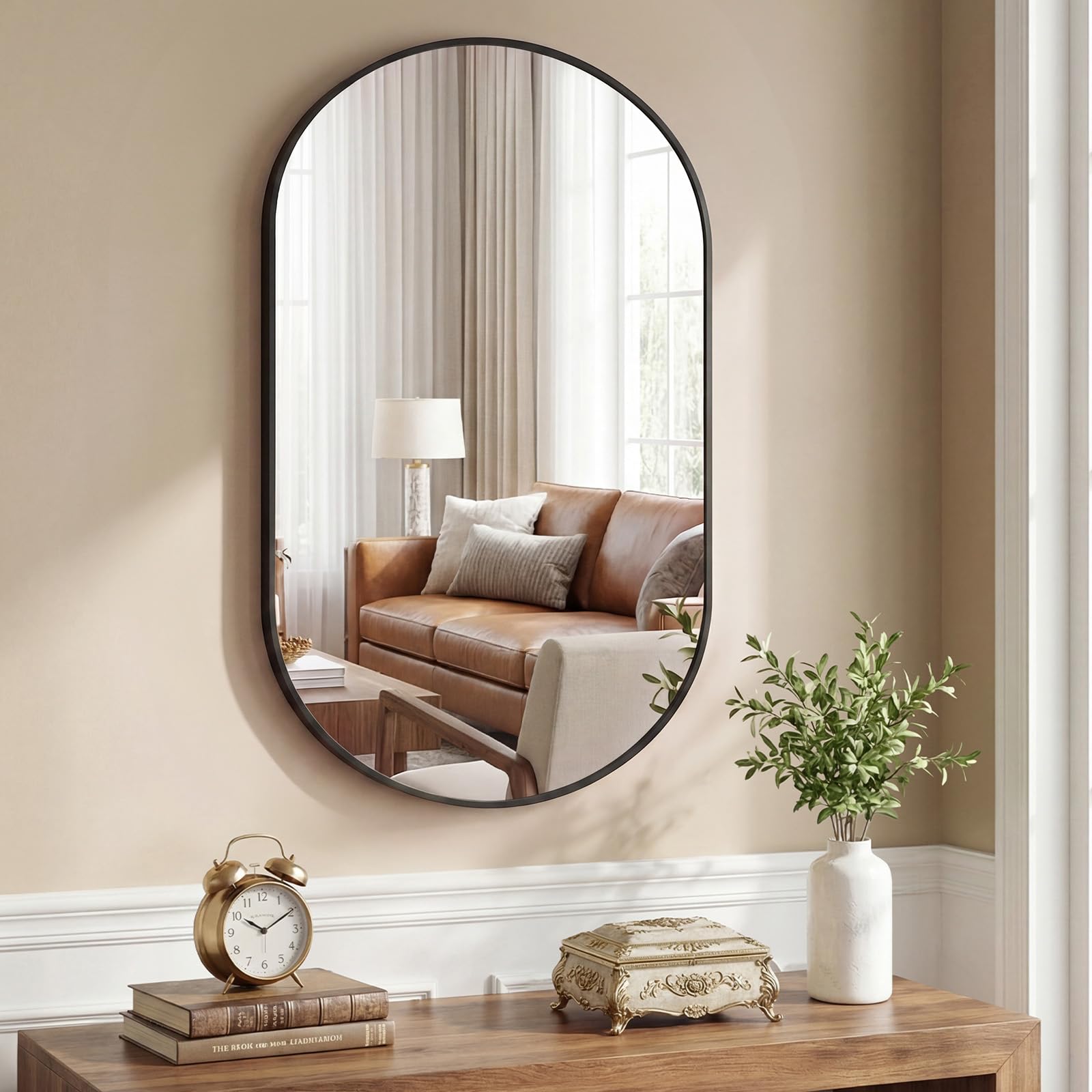 Sweetcrispy 24" x 36" Oval Bathroom Mirror, Wall Mirrors with Metal Frame