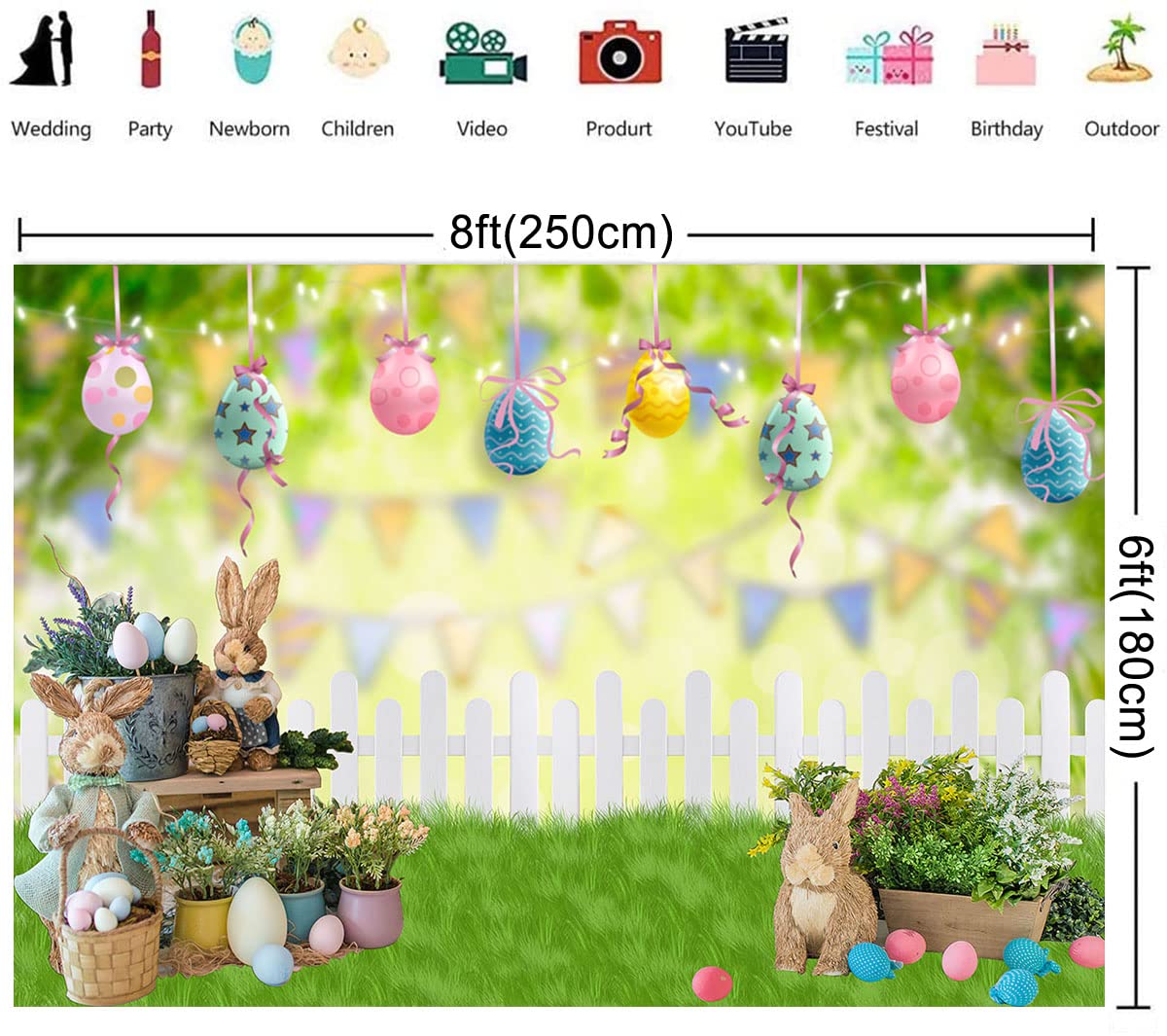 Frühling Ostern Fotohintergrund 3 X 2,4 M – Vinyl Mit Gras & Rosa Blumenzaun-Motiv | Für Baby-Shooting, Geburtstag & Party-Deko