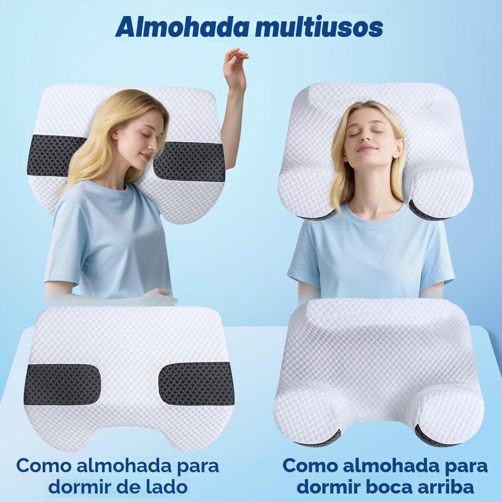 SAHEYER Almohada Cervicales y Cuello, 2 en 1 Almohada para Brazo Ergonómica, Almohada para Dormir de Lado Espuma Viscoelástica con 3 Huecos para los Brazos