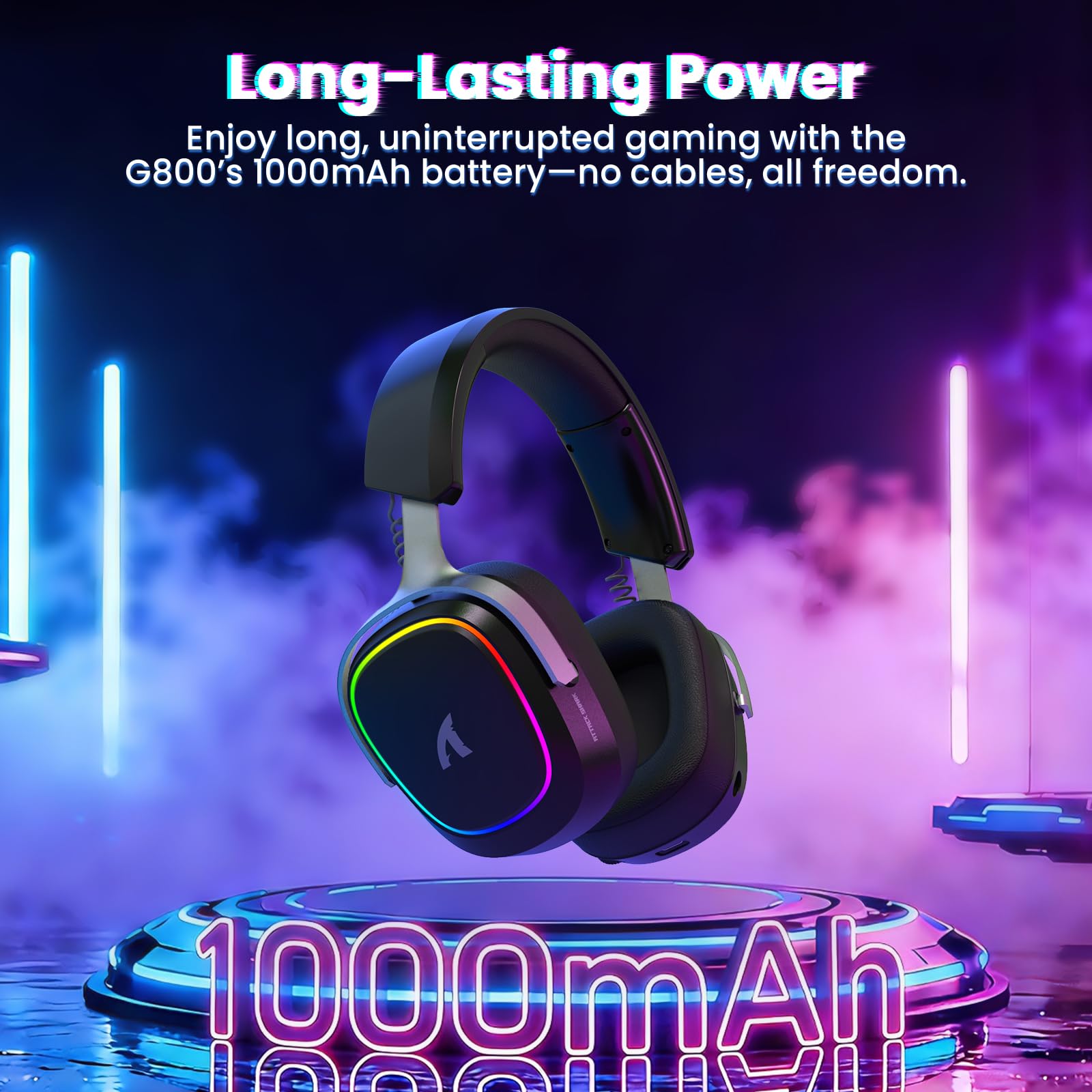 ATTACK SHARK G800 Wireless Gaming Headset with Aluminum alloy frame, 7.1 Surround Sound, Bendable ENC Mic, Tri-Mode(2.4G Wireless/Bluetooth/Wired), 1000mAh, 50mm Driver, RGB, for PC/Mac/PS/XBOX, Black
