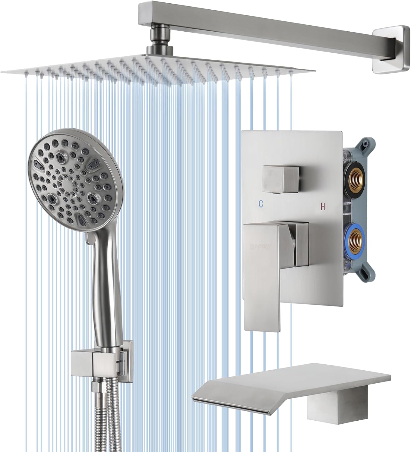Gappo Shower System with Tub Spout Bathroom, 10 Inch Rain Shower Head and 10-Function Handheld Shower Head, Bathtub Wall Mounted Shower Faucet Set with High Pressure, Brushed Nickel
