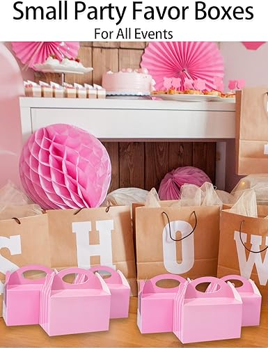 Miniatura 24 de Cajas de regalo de fiesta de Happyhiram rosa y azul, 12 piezas para decoración de fiesta de revelación de género, cajas de golosinas con asa, cajas