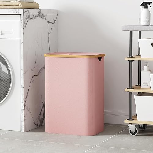 Miniatura 149 de Lifewit Cesta grande de 100 litros con tapa para ropa con asas de bambú y bolsa extraíble, plegable para dormitorio, baño, residencia universitaria