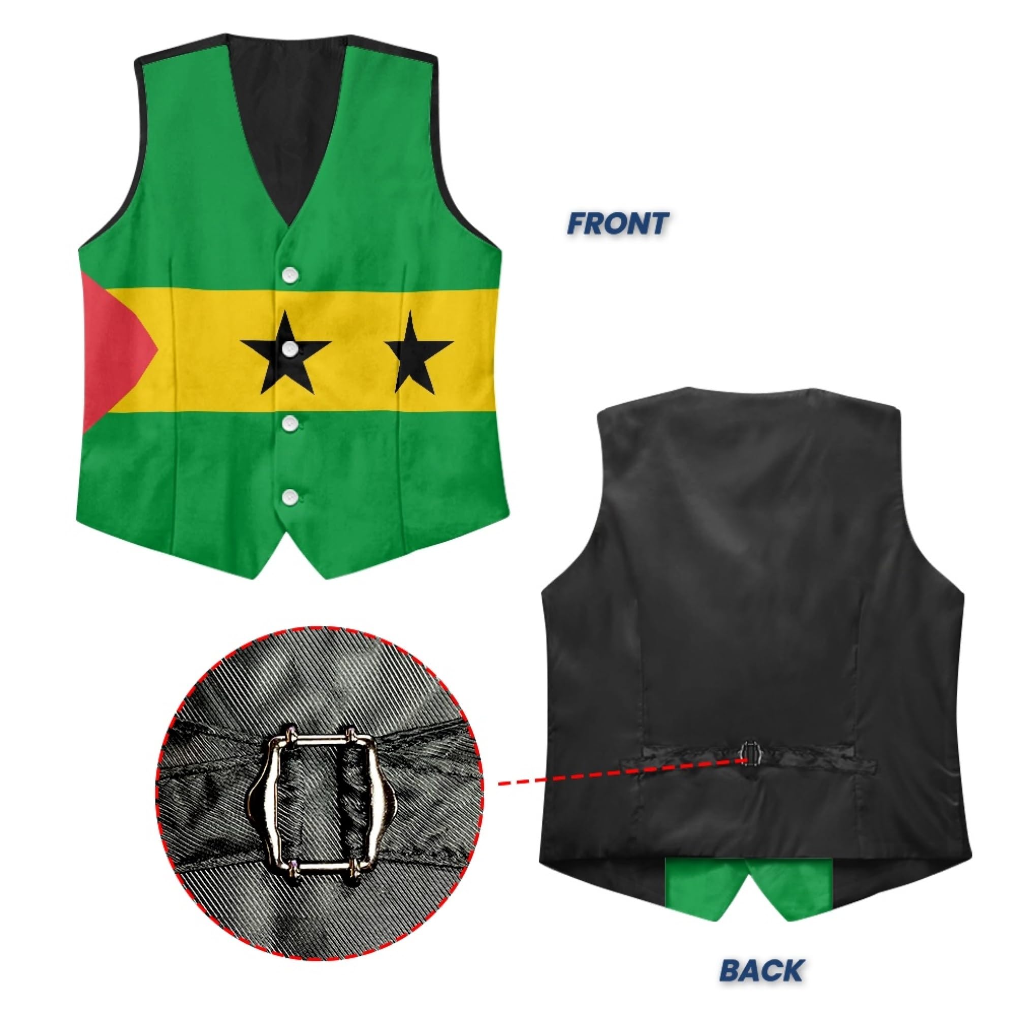 Chalecos De Traje Con Cuello En V Para Hombre Formal De Corte Entallado Chaleca De Vestir De Negocios Chaleco Clásico De Esmoquin Con Estampado De La Bandera De Santo Tomé Y Príncipe Para Fiesta