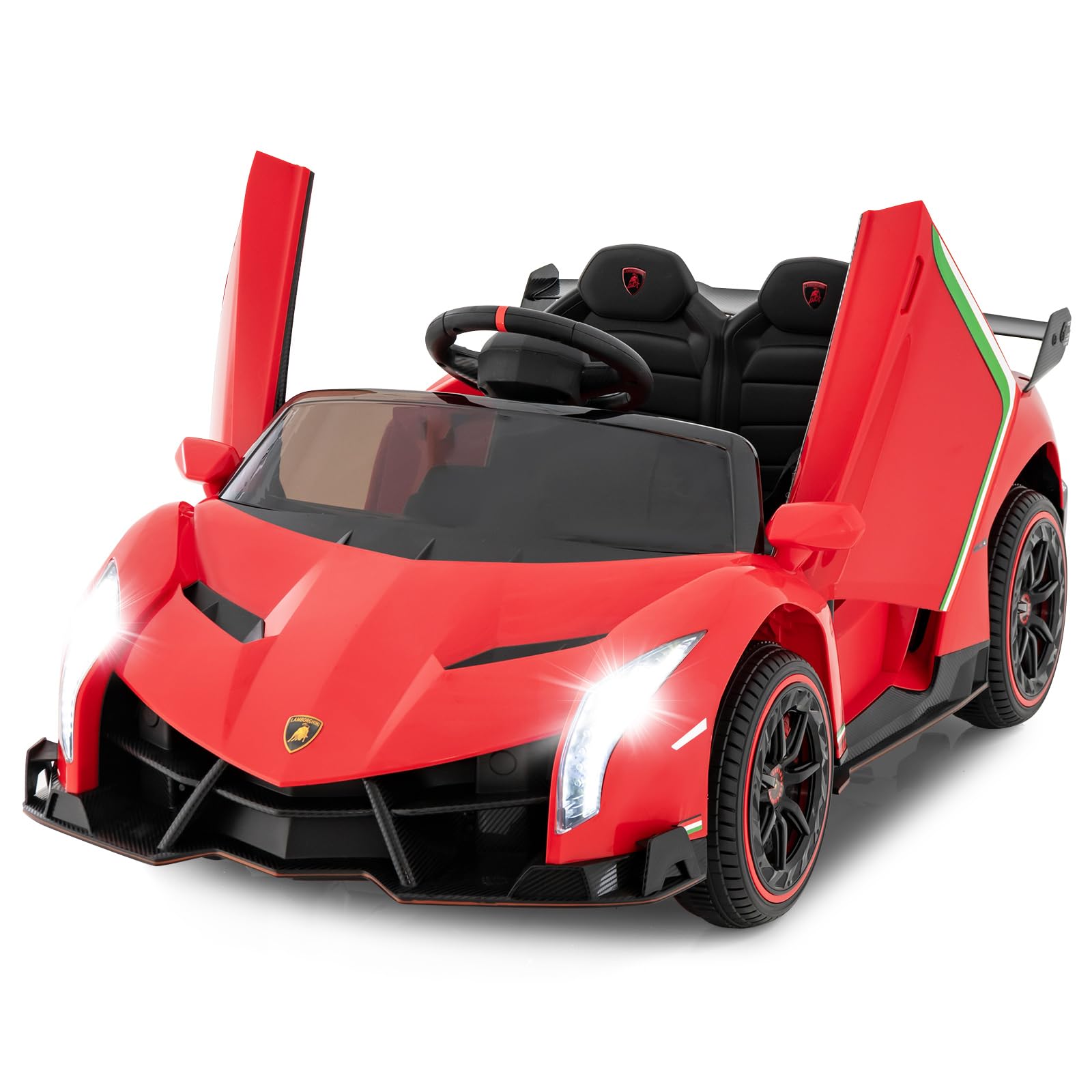 OLAKIDS 2 Seater Kids Ride On Car, 12V 4WD Licensed Lamborghini Veneno Electric Vehicle with Remote Control, Toddlers Battery Powered Toy Gift with 2 Speeds, Rocking Mode, Music, USB, MP3 (Red)OEKO-TEX STANDARD 100
