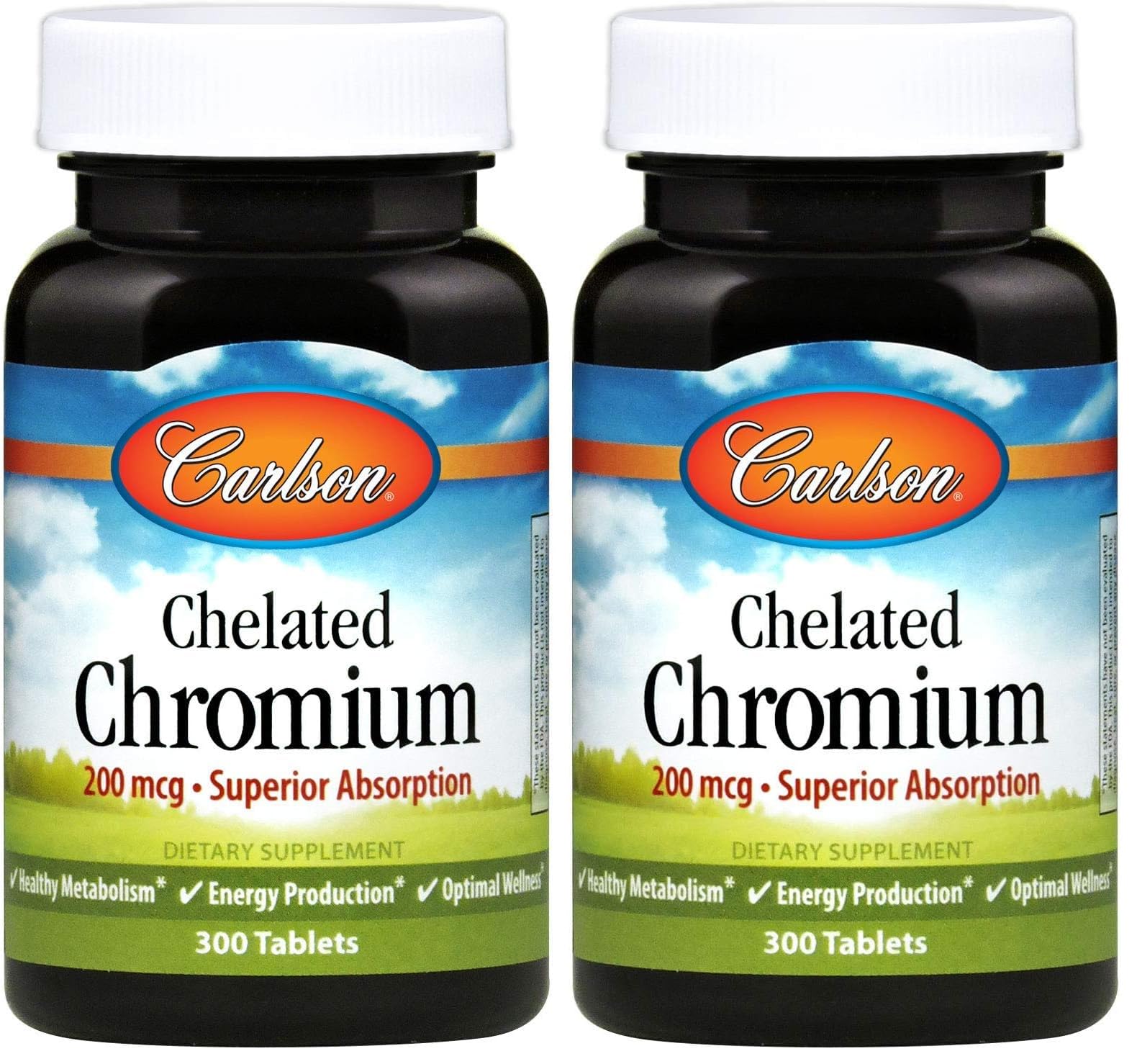 Carlson Chelated Chromium 200 mcg Superior Absorption - Healthy Metabolism Energy Production & Optimal Wellness - 300 Tablets (Pack of 2) Unflavored 300 Count (Pack of 2)