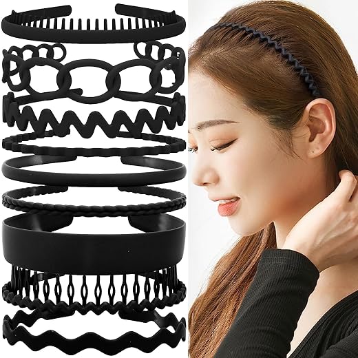 HONEY ACCESSORIES 9Pcs Plastic Teeth Hairband Teeth Comb Headbands Matte Hair Bands Non Slip Solid Color Hair Accessories...