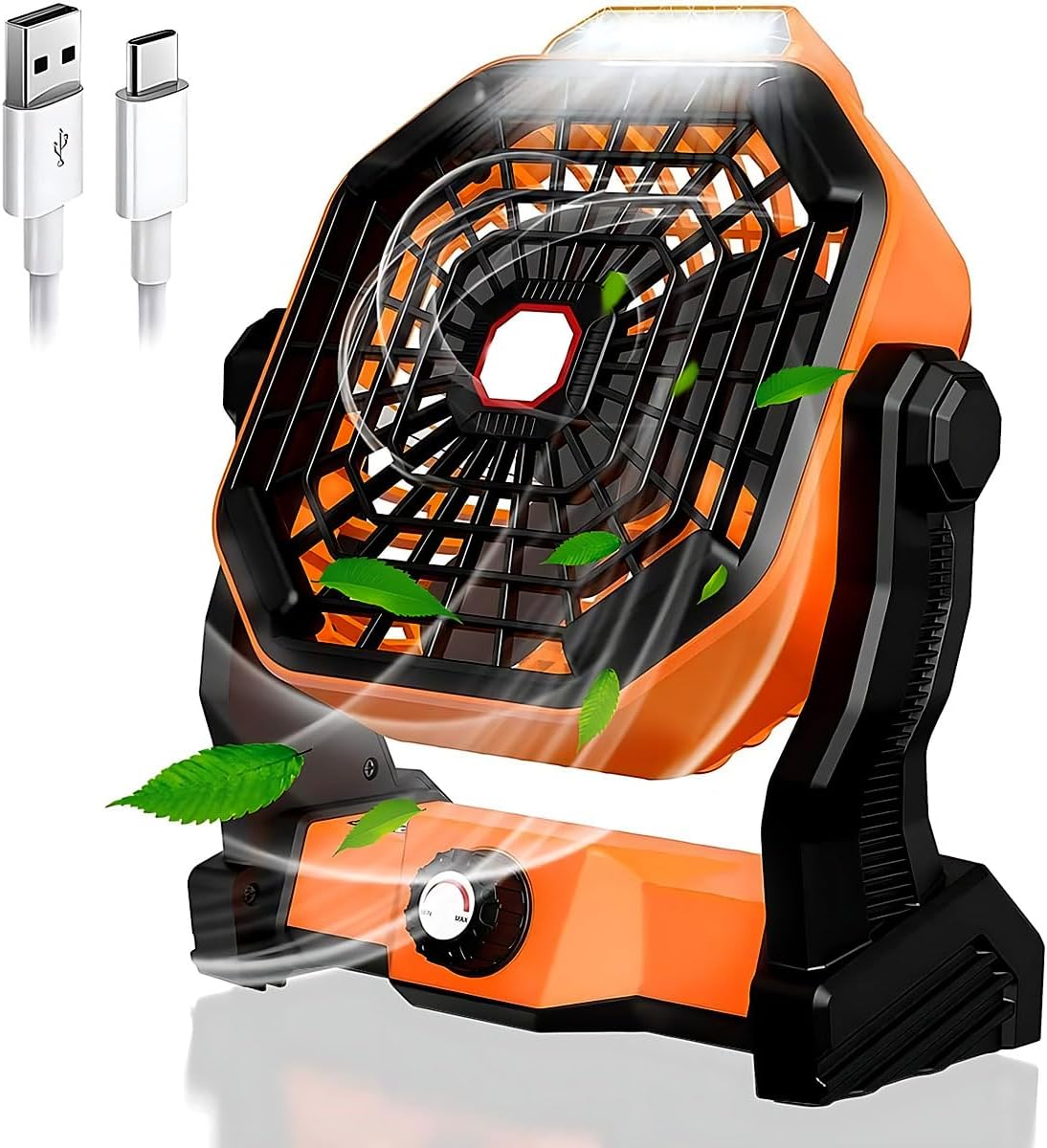 مروحة تخييم محمولة مع فانوس LED، مروحة مكتب قابلة لاعادة الشحن بمنفذ USB 5200...