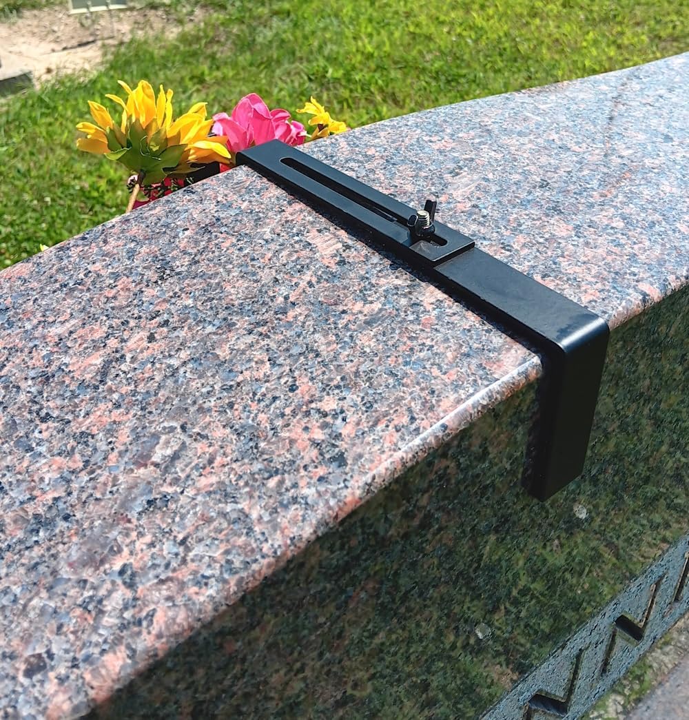 Carson Adjustable Headstone Wreath Holder – Black Metal Grave Hanger with Protective Padding – Secure Cemetery Saddle for Memorial Wreath Display 4.5 to 8.75 Inch Fit