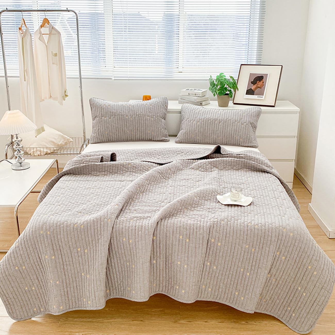 Colcha Cama, 100% Algodón Acolchado Fino, Cubrecama Moderno Y Elegante Tejido Fino, Colcha Cubre Cama Multiusos para Todas Las Estaciones,Gris,230 * 245cm