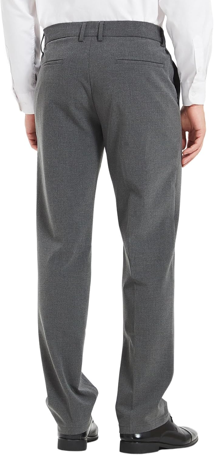 Plaid&Plain Men's Dress Pants with Elastic Waistband and Stretchy Fabric Straight Fit - Image 2