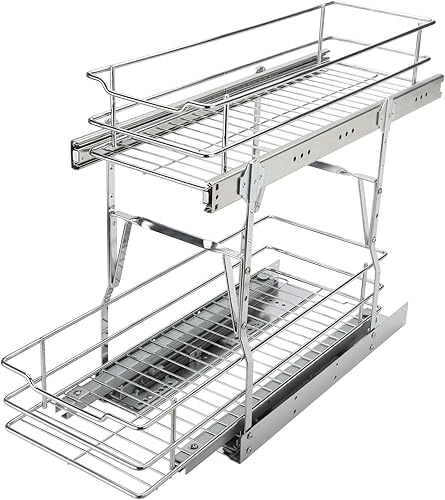 LONTAN Organizador de armario extraíble de 9 pulgadas de ancho x 21 pulgadas de profundidad, estantes extraíbles de 2 niveles, organizador de cocina