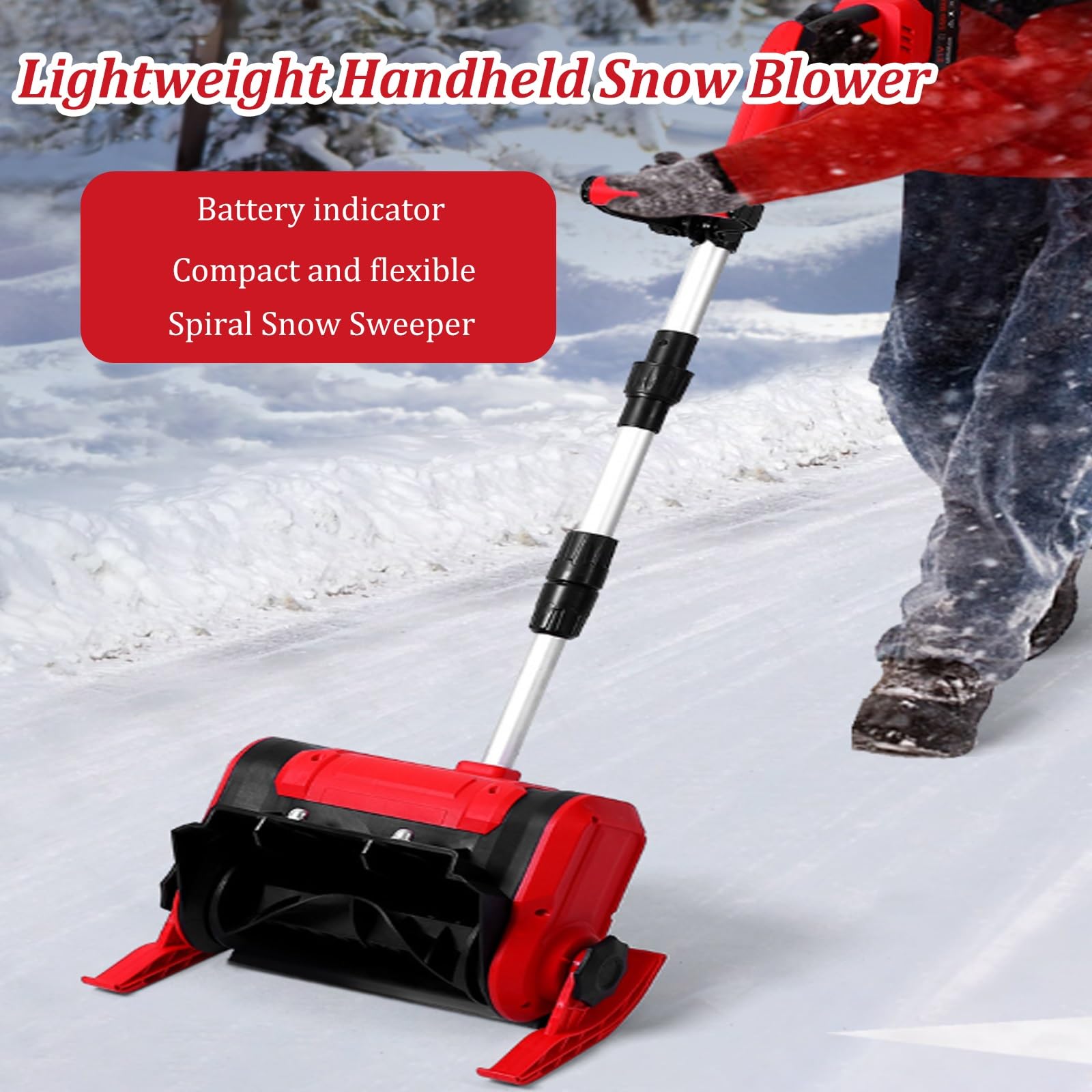 Spazzaneve elettrico senza fili, pala da neve pieghevole portatile con larghezza di 30 cm, distanza di lancio di 6 m, lunghezza regolabile, ricaricabile per una facile rimozione della neve